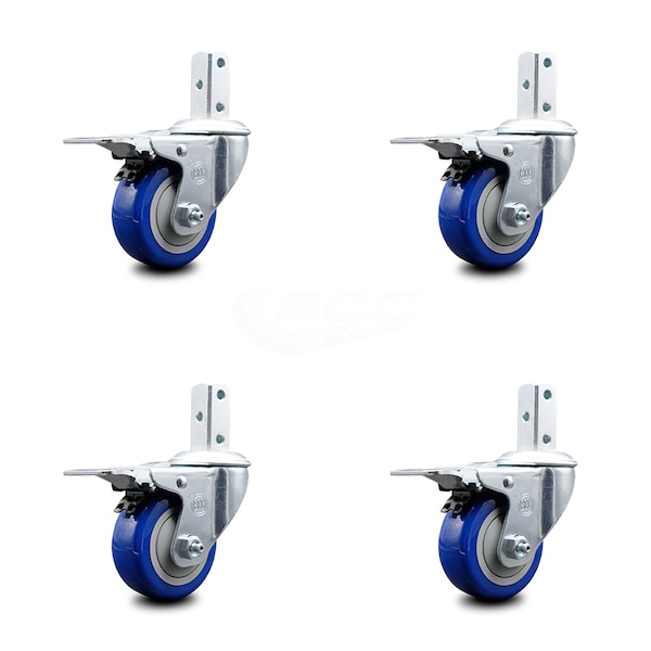 Service Caster 3 Inch Blue Poly Wheel Swivel 3/4 Inch Square Stem Caster Set Total Lock Brake SCC-SQTTL20S314-PPUB-BLUE-34-4 - main
